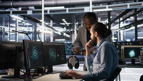 Vertical video Data center system administration team collaborating on AI automation