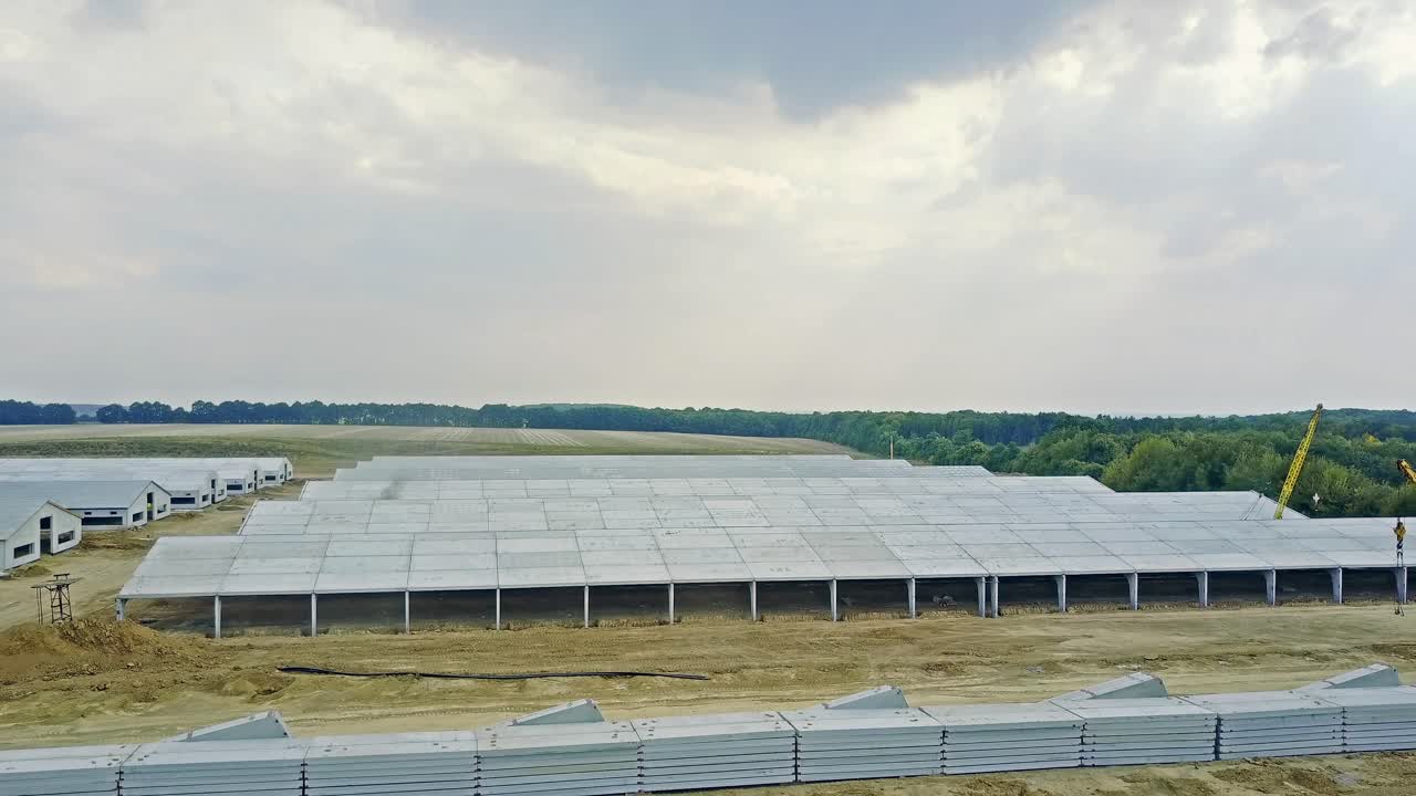 Constructing new farm. Aerial view of farm under construction for livestock