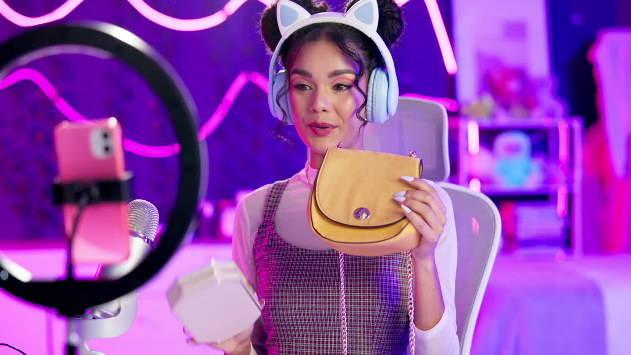 Woman vlogging about fashion and accessories