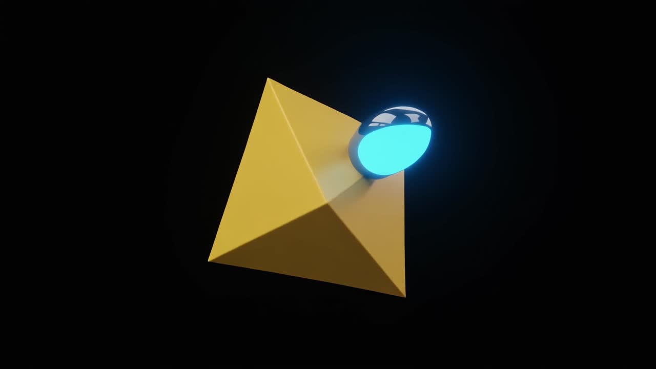 Oggetto Geometrico Giallo con Sfera Blu Luminosa Rotante