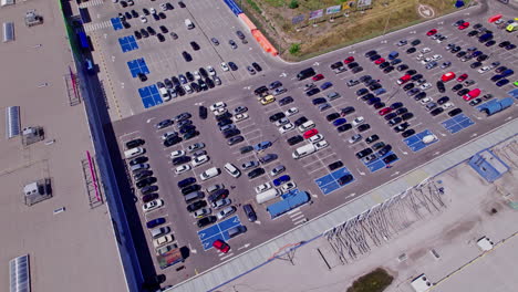 aerial top view from drone of parking lot cars of the business center