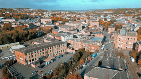 aerial panoramic view of residential houses in urban neighbourhood