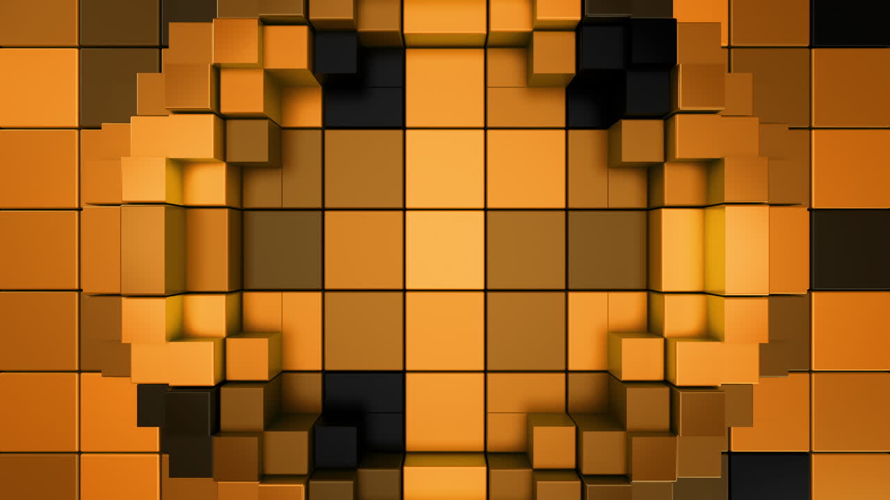 Orange 3D voxel geometric pattern background with looping motion. 3D rendering