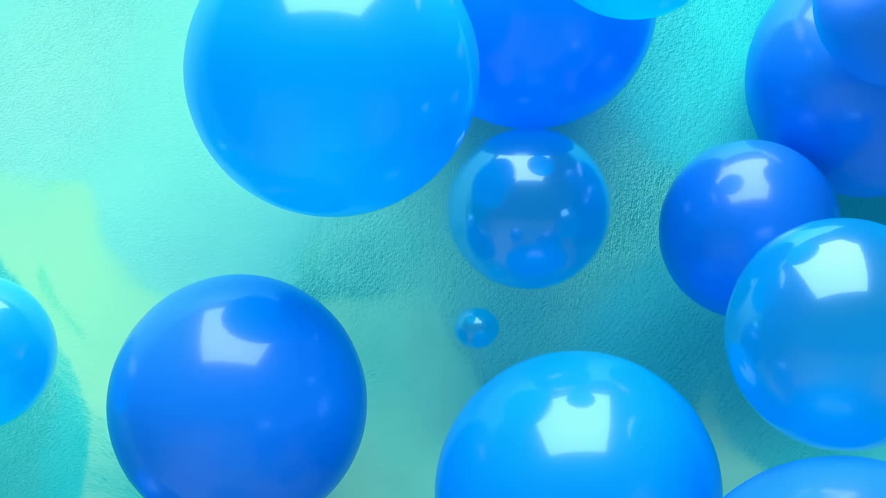 Animación abstracta de esferas azules lustrosas flotando