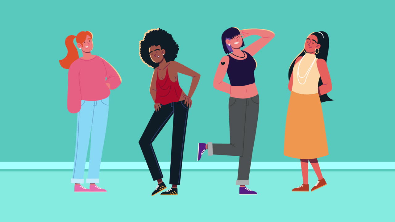 다양성의 그룹 소녀 캐릭터