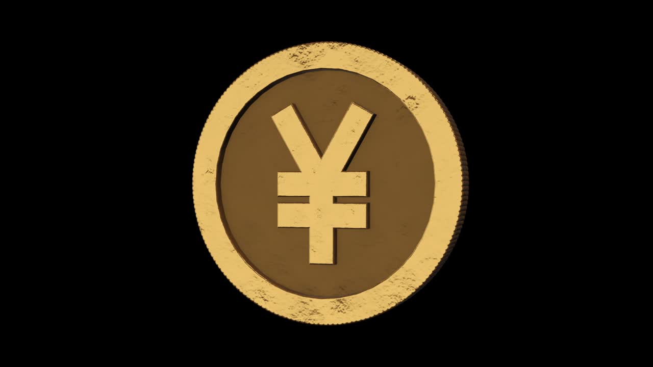 Moneda de oro de yen gira sobre su eje. Fondo transparente