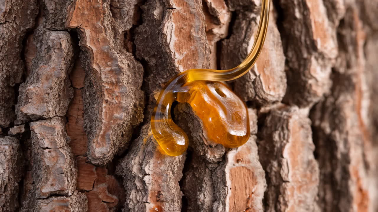 Tree Bark with Golden Resin Droplets