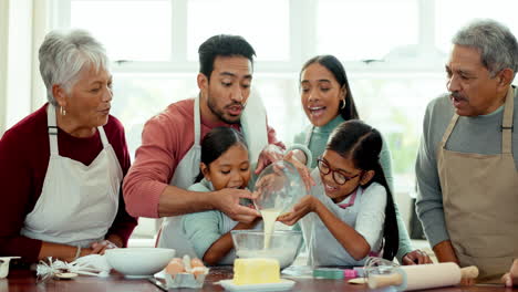 Cooking, happy and help with big family in kitchen