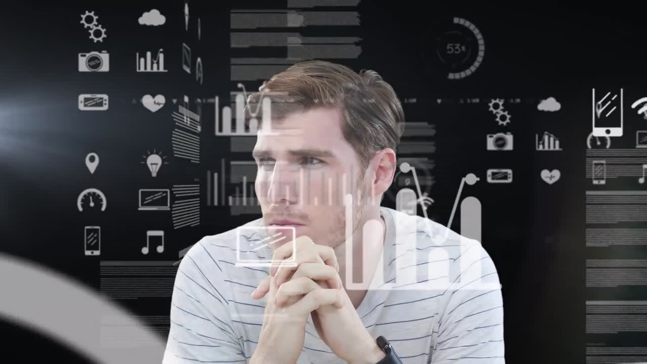 animación de números sobre el hombre de negocios caucásico sonriendo