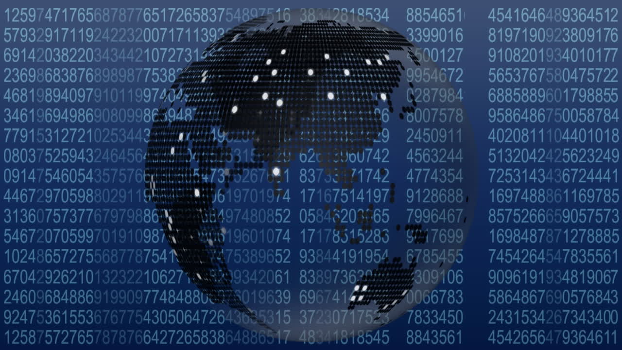 Animation of spinning globe over data processing