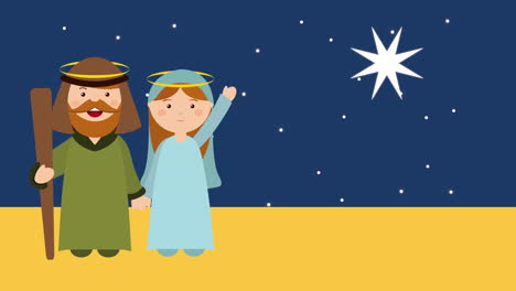 merry christmas manger scene with mary and joseph