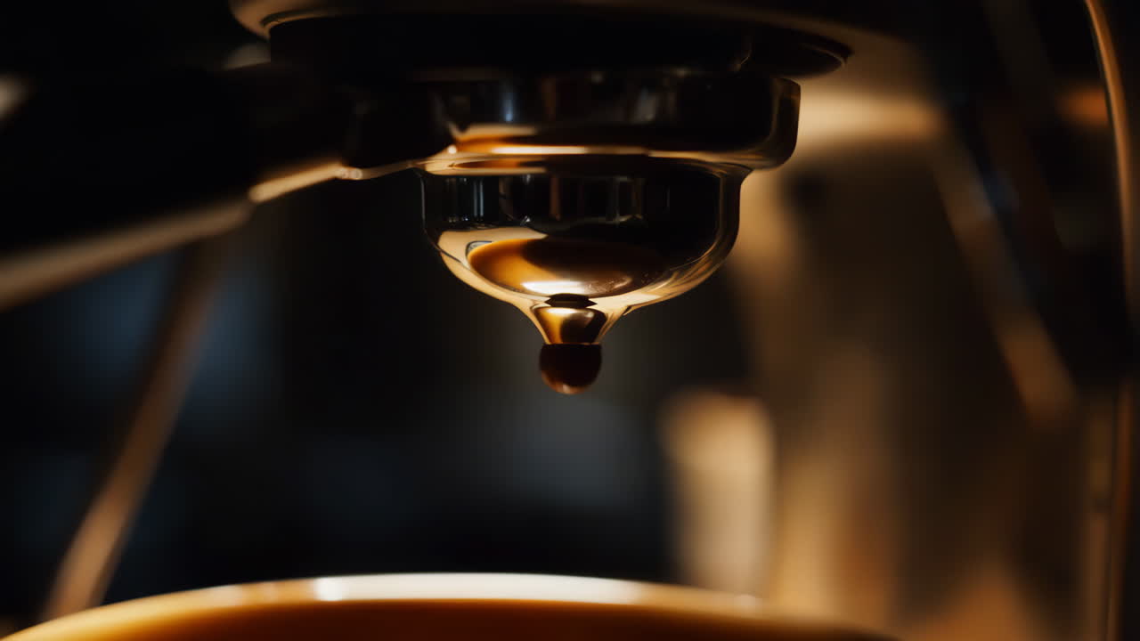 Close-up of Espresso Being Brewed from a Machine