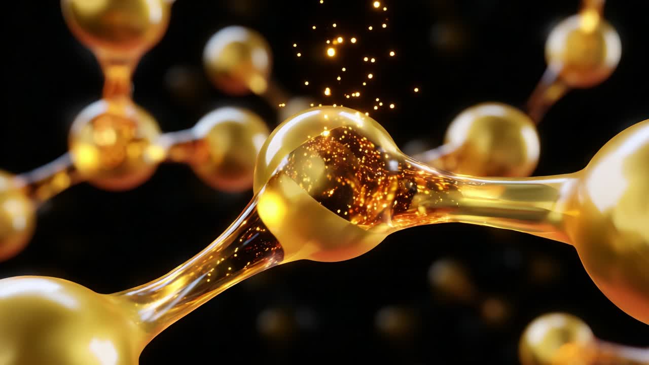 A Stunning Visualization of Golden Molecular Structures, Showcasing the Intricate Interplay of Atoms and Particles in a Captivating Abstract Representation of Chemistry and Physics