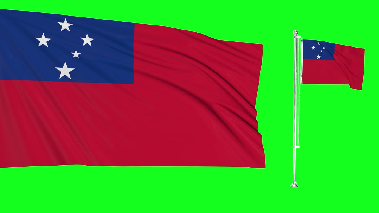 pantalla verde samoa dos banderas ondeando el mástil de la bandera de samoa animación 3d clave de croma