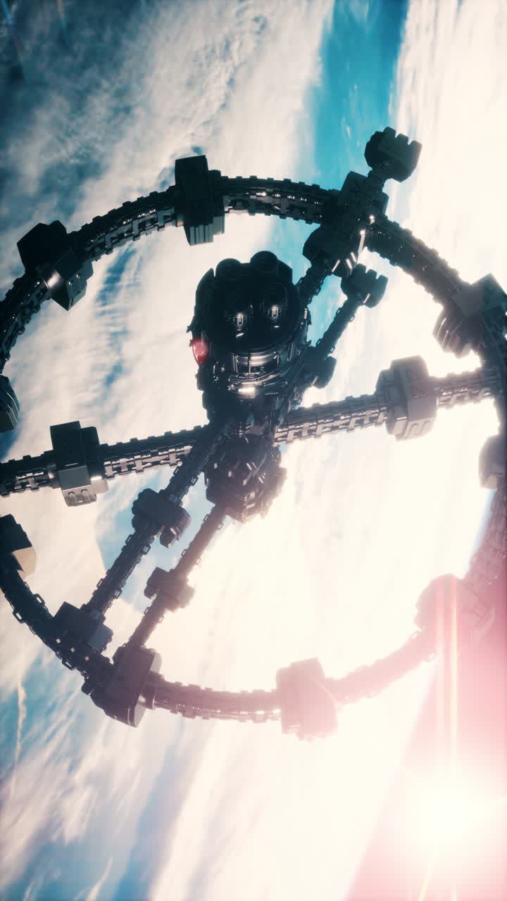 una estación espacial futurista en órbita alrededor de la tierra