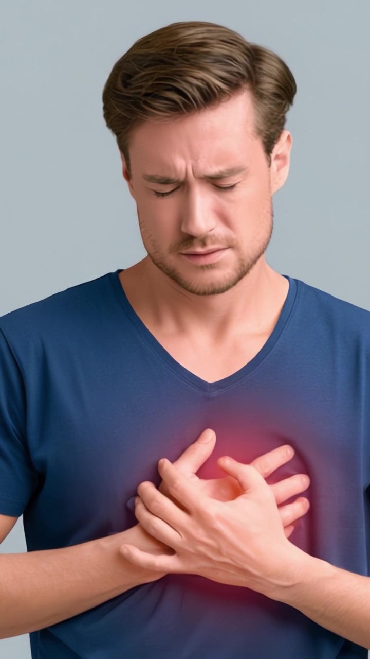 A Man Experiencing Acute Discomfort in His Chest, Expressing Concern and Pain in His Body Language, Highlighting the Importance of Health Awareness and Emotional Well-Being.
