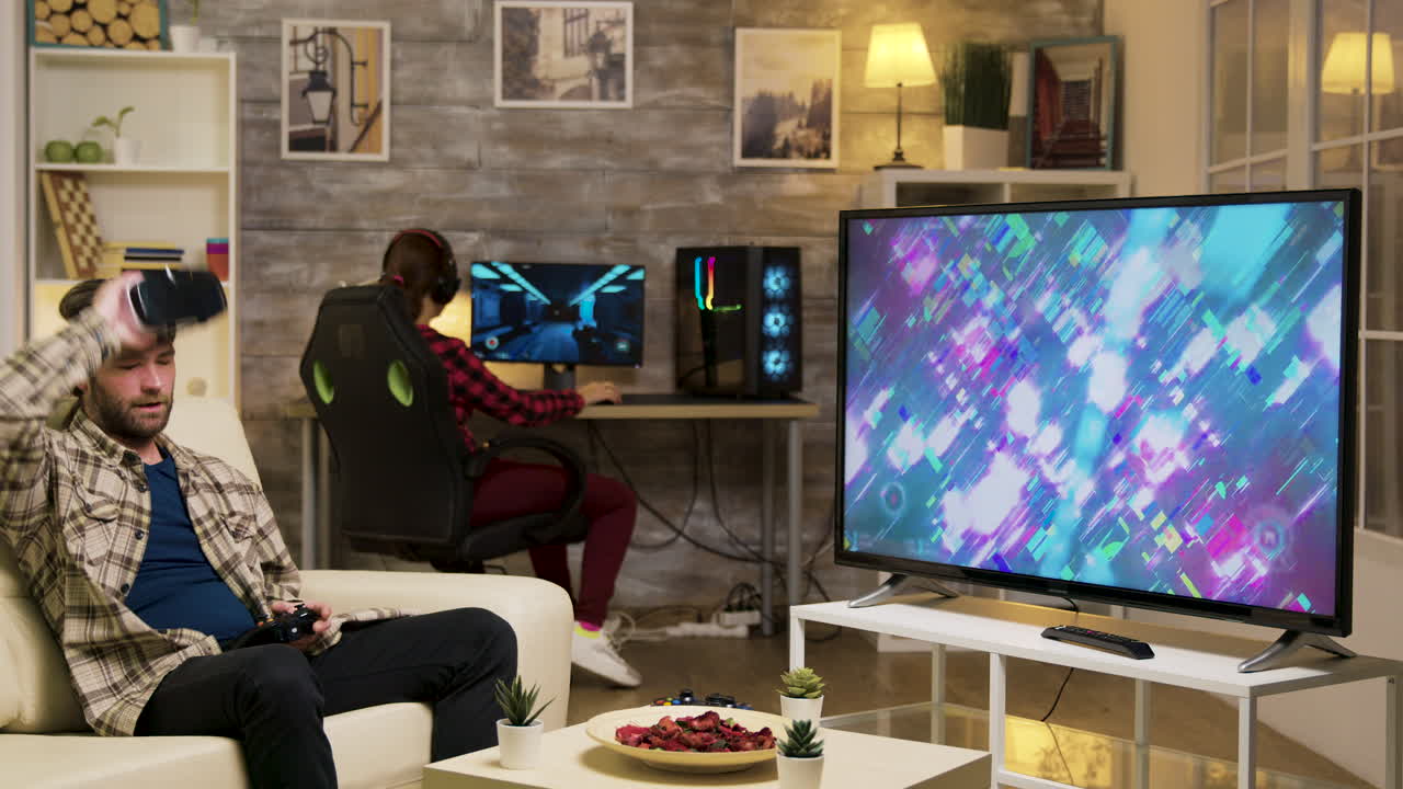 People playing video games in VR