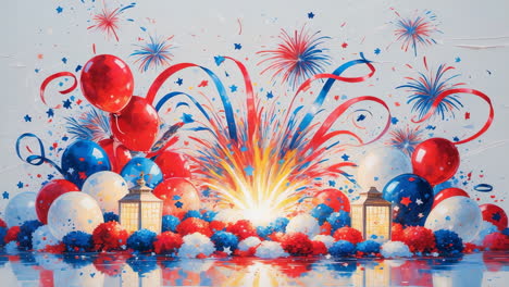 vibrant patriotic celebration with balloons and fireworks