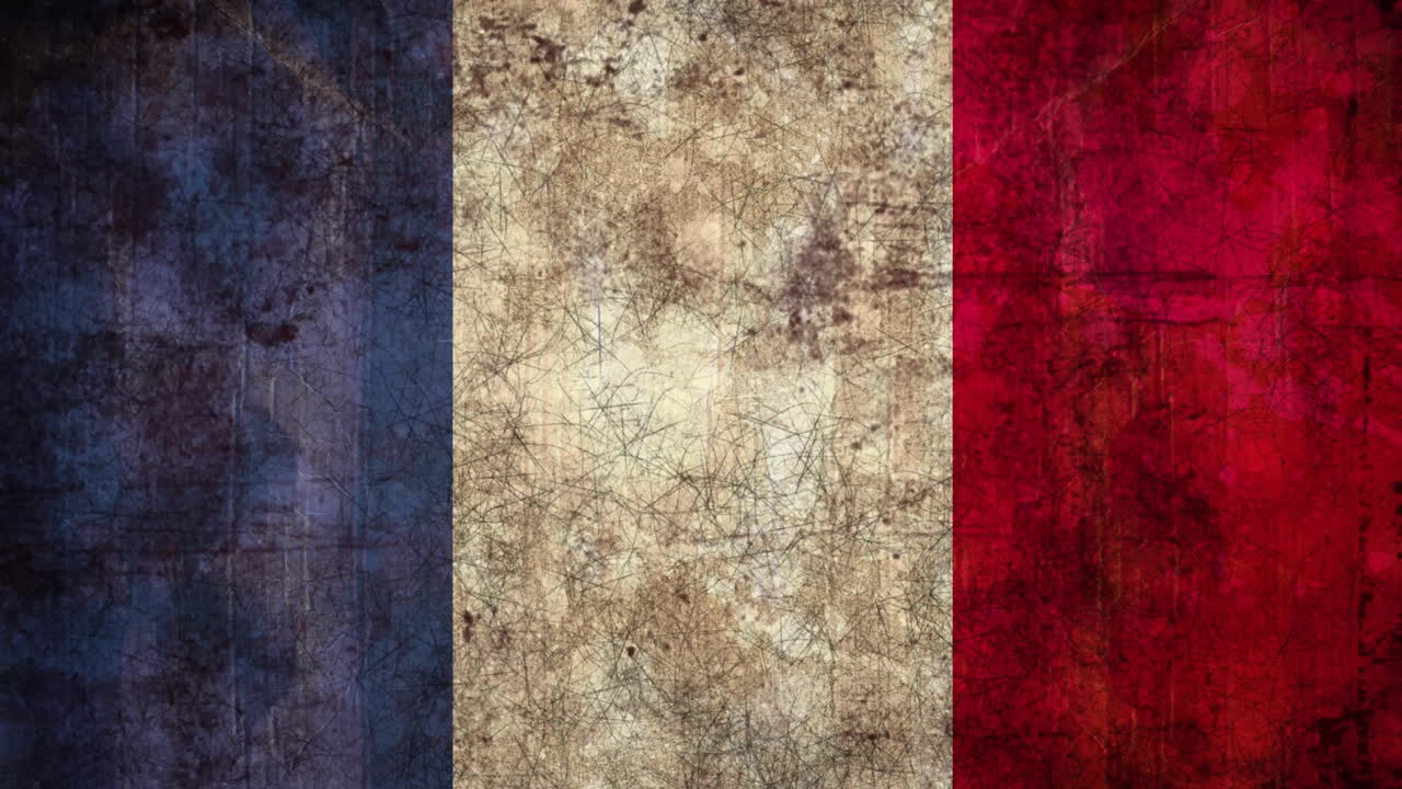 Animation of black shapes moving over flag of france