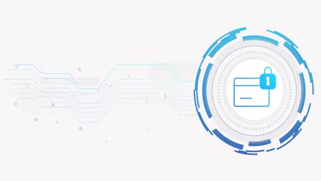 Animation-of-network-of-connections-and-credit-card-with-padlock-on-white-background