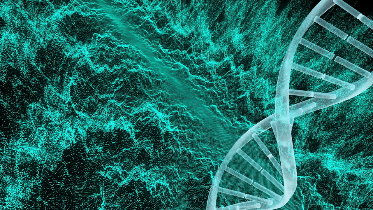 Animation of dna strand over light trails background