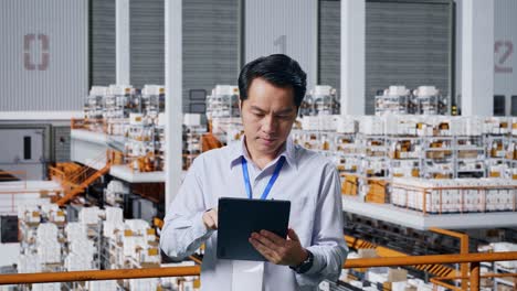 warehouse employee using tablet for inventory management