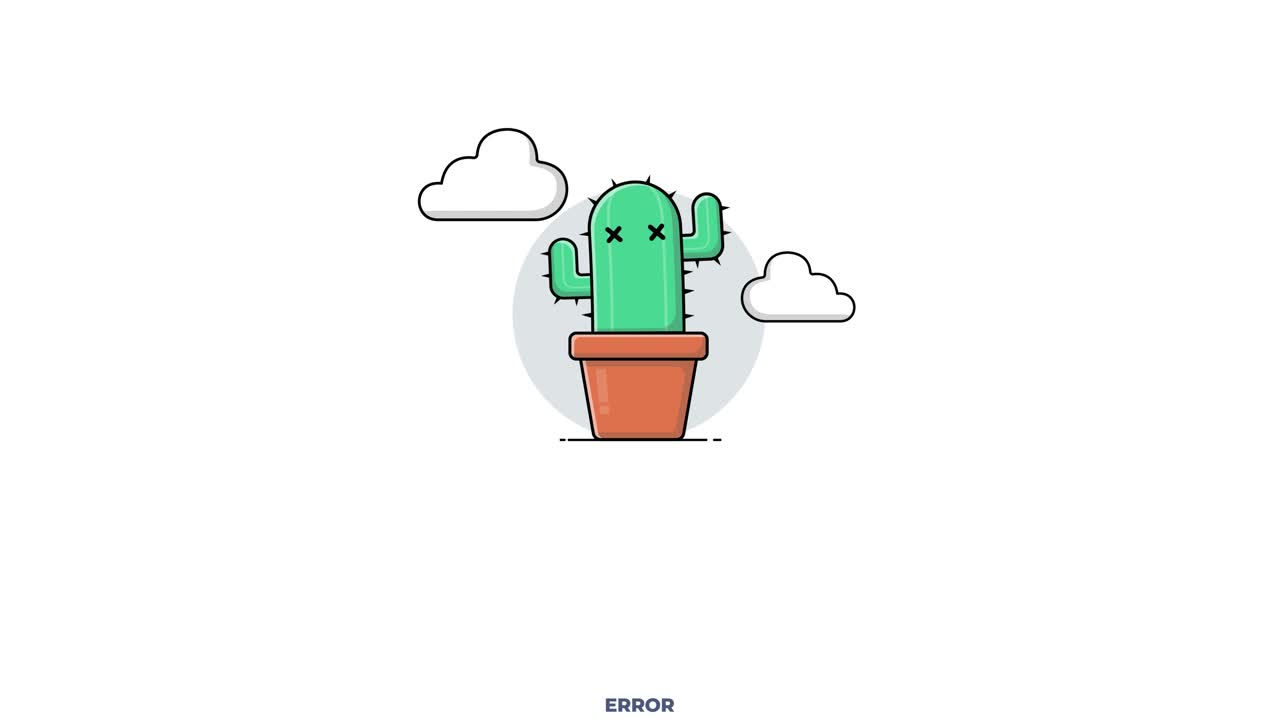 Pagina animata Errore 404 con cactus triste.