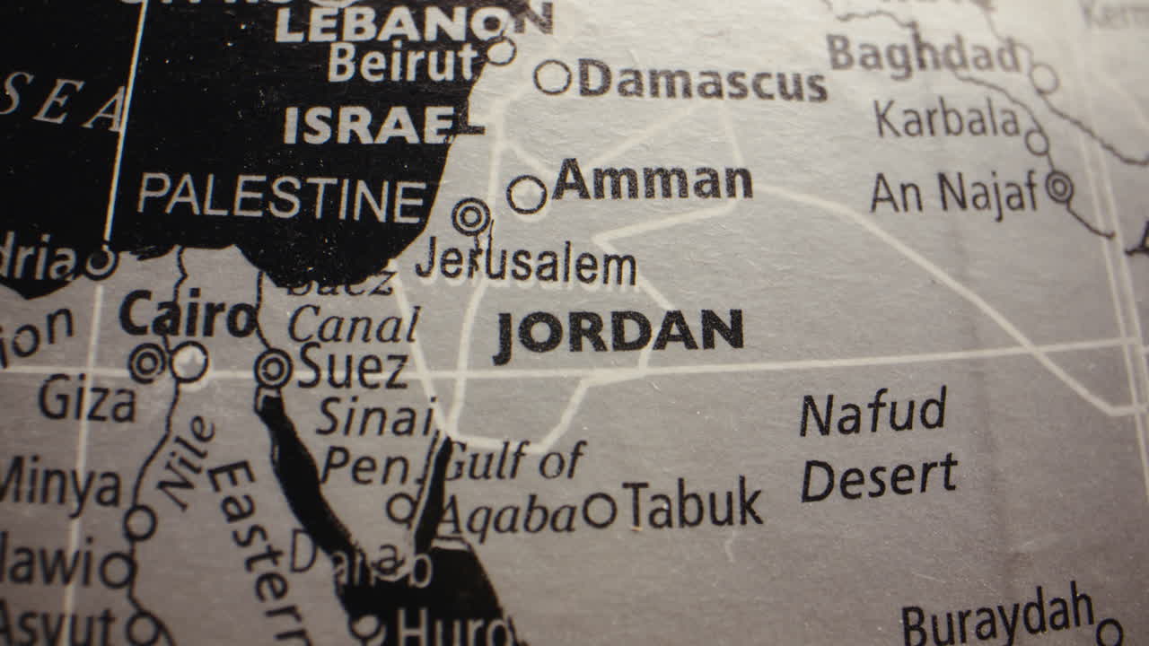 Close-up of a World Map Focusing on the Middle East