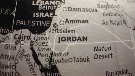 close-up of a world map focusing on the middle east