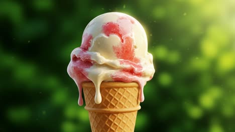 a delightful scoop of strawberry ice cream slowly melts away under the warm sun, while i enjoy a lovely day at the park