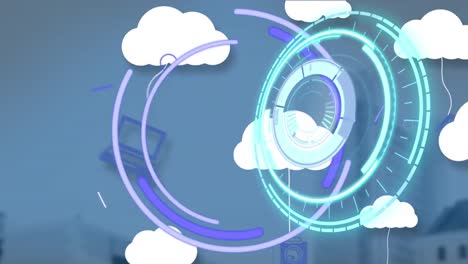 Animation-Des-Scope-Scannens-über-Digitale-Wolken-Mit-Elektronischen-Geräten