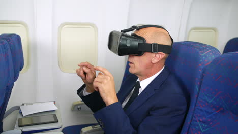 using a vr virtual reality headset on a plane