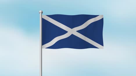 blue and white saltire flag waves smoothly on pole, gentle wind, soft daylight, sky background