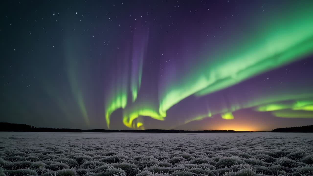 Vibrant Aurora Borealis Over a Starry Winter Landscape