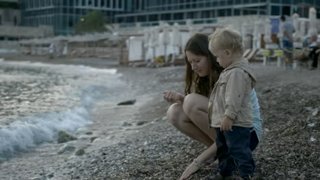 mother and son on the beach