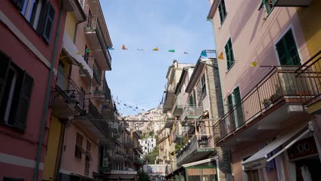 charming italian street view in cinque terre. vibrant, quaint, travel mood