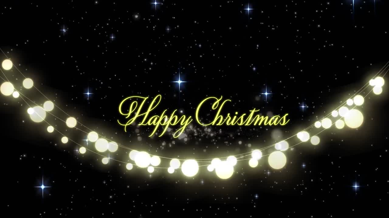 요정 빛과 별 위에 행복한 크리스마스 텍스트의 애니메이션