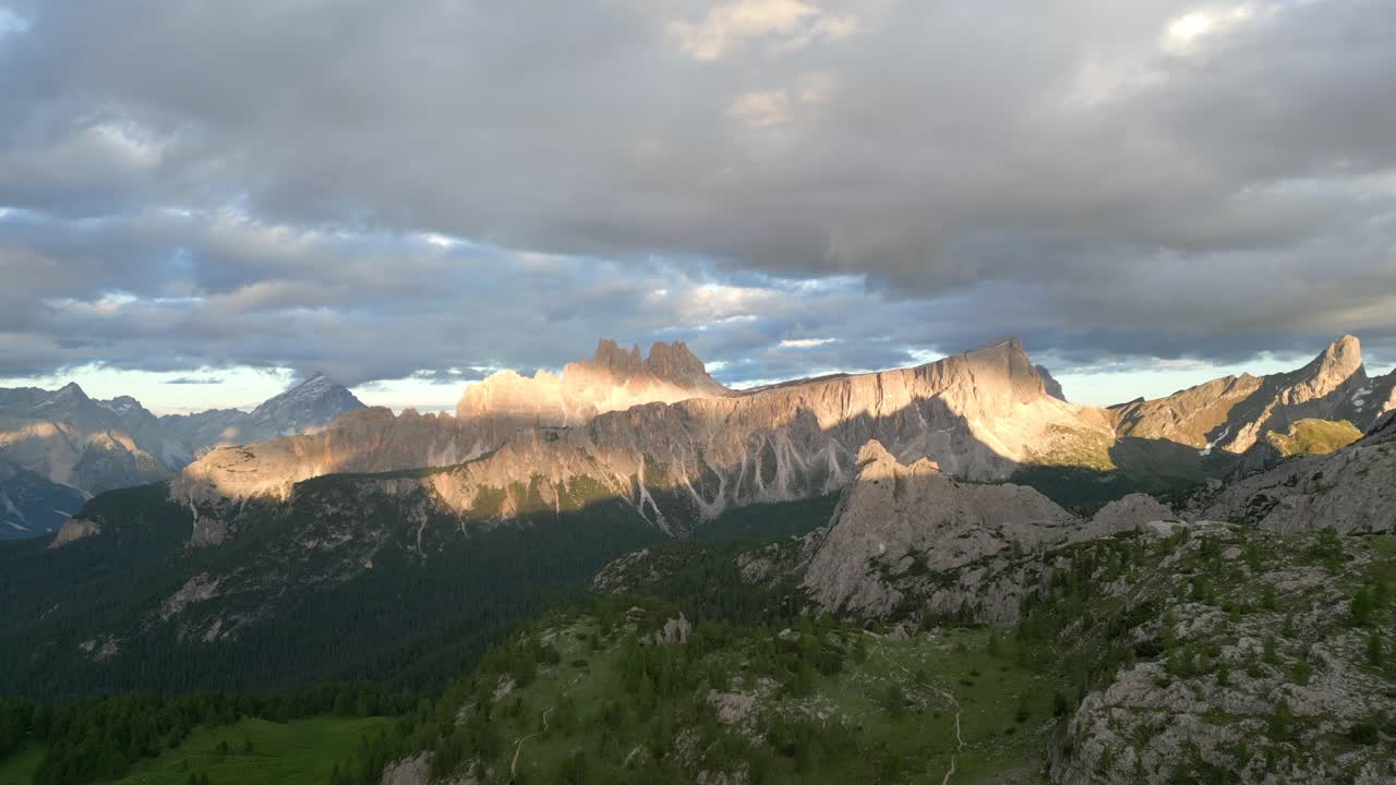 Cinematic Shot Of Cortina Dolomites At Beautiful Sunset, Croda Da Lago, Italy