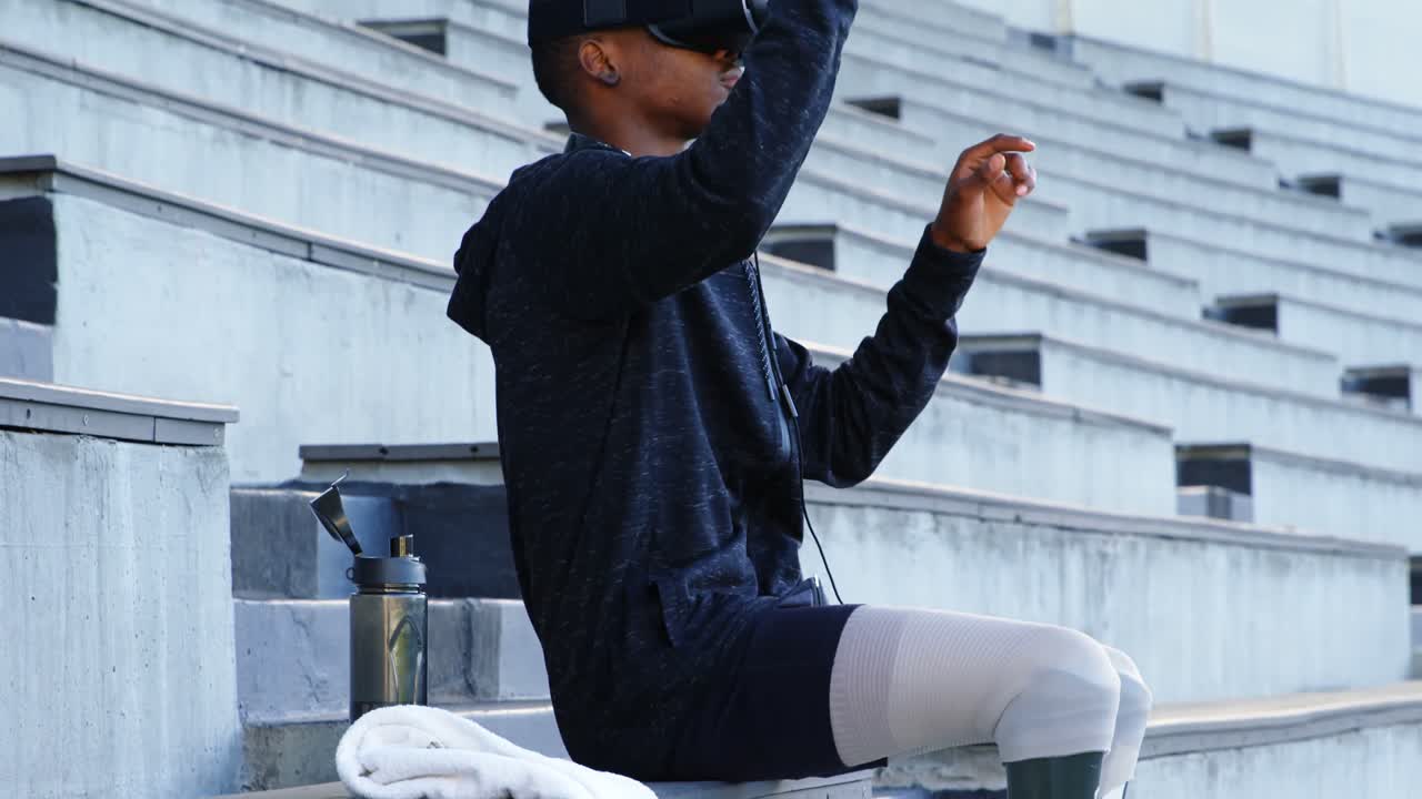 Disabled athletic using virtual reality headset 4k