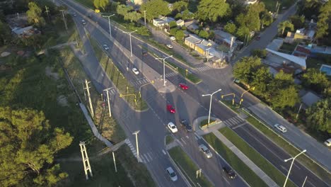 morning traffic on freeway in city suburbia