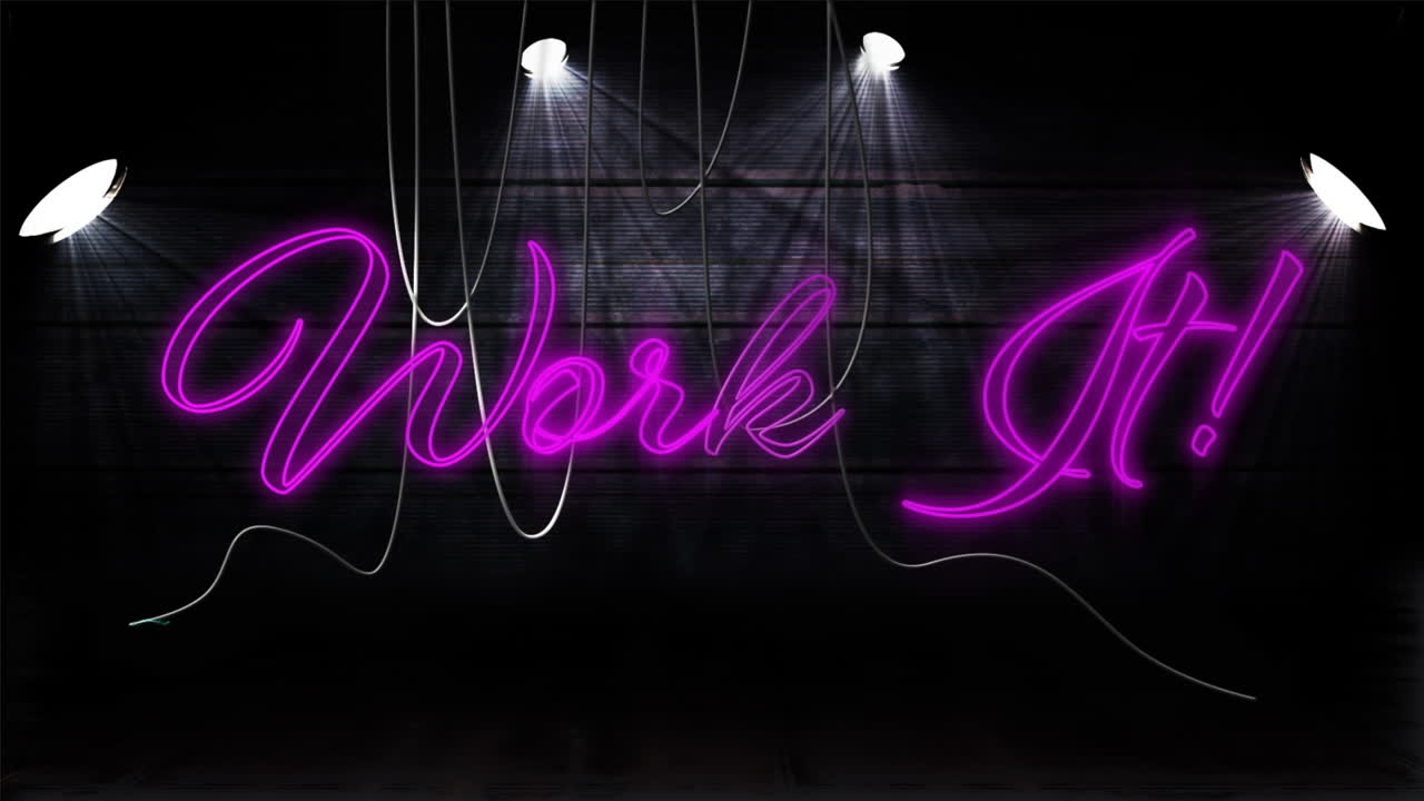 Animazione del testo 'work it' su lampade su sfondo nero