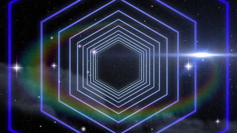 animación digital de formas hexagonales en movimiento sin fisuras contra estrellas brillantes en el espacio