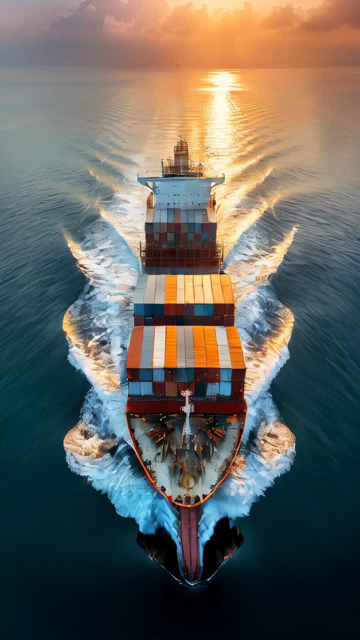 International Container Cargo ship in the ocean. Drone view