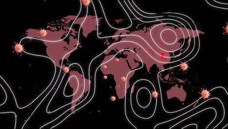 animation of falling covid 19 cells over world map