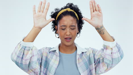 hands, praying and woman in studio for worship