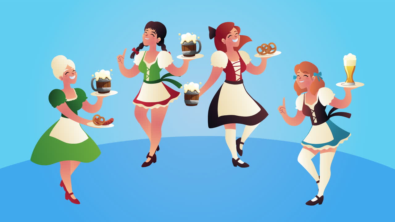 오크테르페스트 축제: 독일 소녀와 맥주 캐릭터