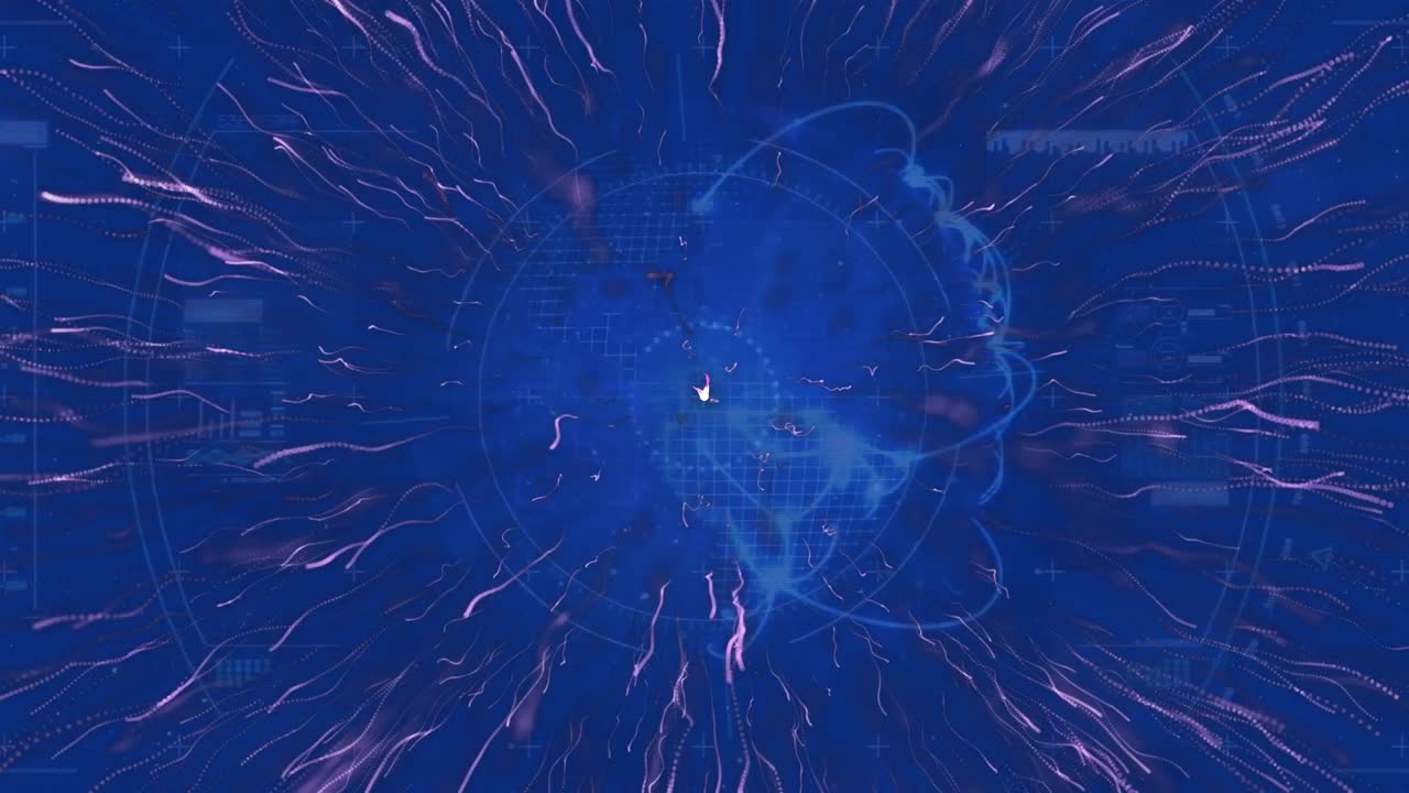 animación de rastros de luz que se mueven sobre el globo y procesamiento de datos