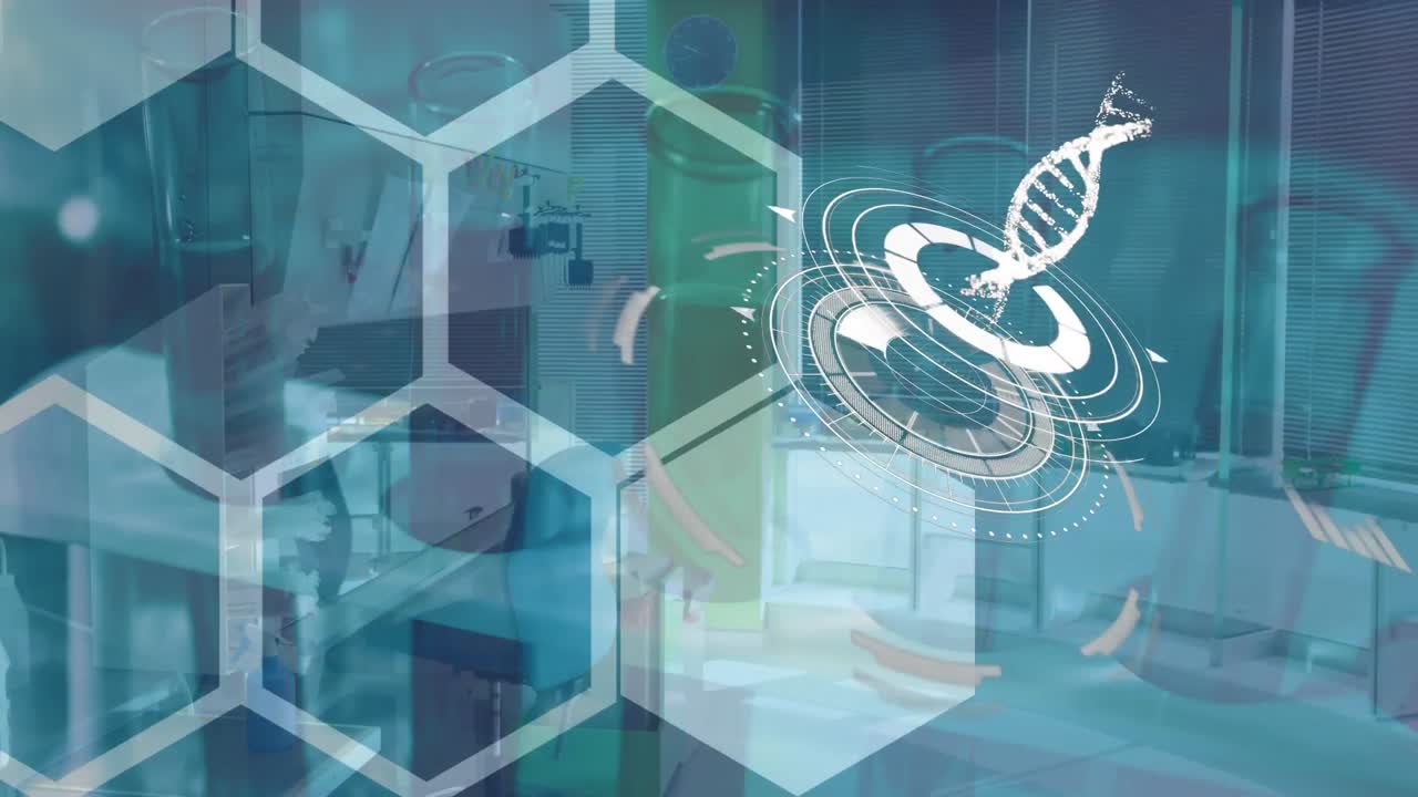 dna 가닥 스피닝의 애니메이션, 과학적 데이터와 함께 화학 화합물의 구조 공식