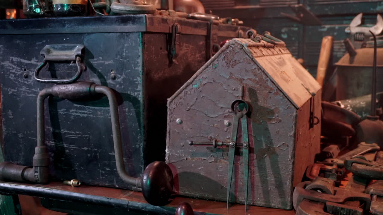 Vintage tools circa 1930s. Slow zoom in