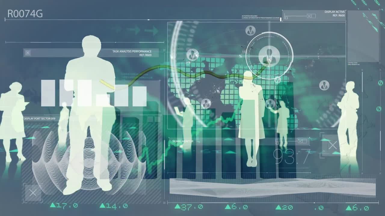 Animation of data processing over business people